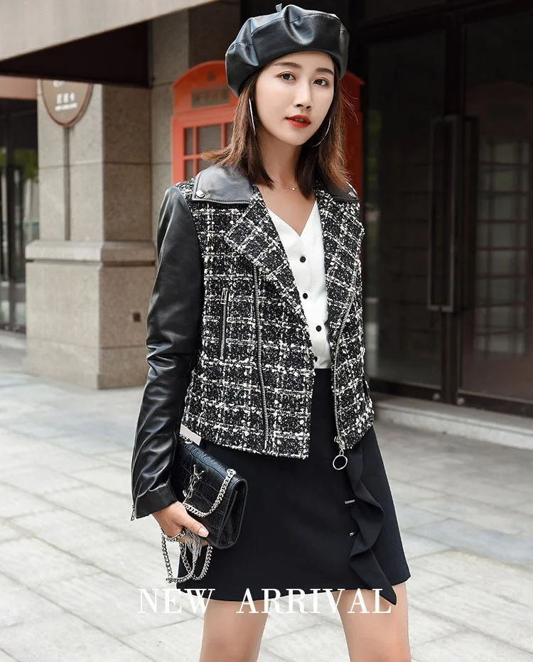 Women's Slim Long Sleeve Jacket Leather Blazer Blouse Coat Tweed Lady Jacket