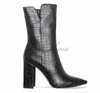 Women gender ankle boots type fashion ladies pointed toe block high heel black snake ankle boots