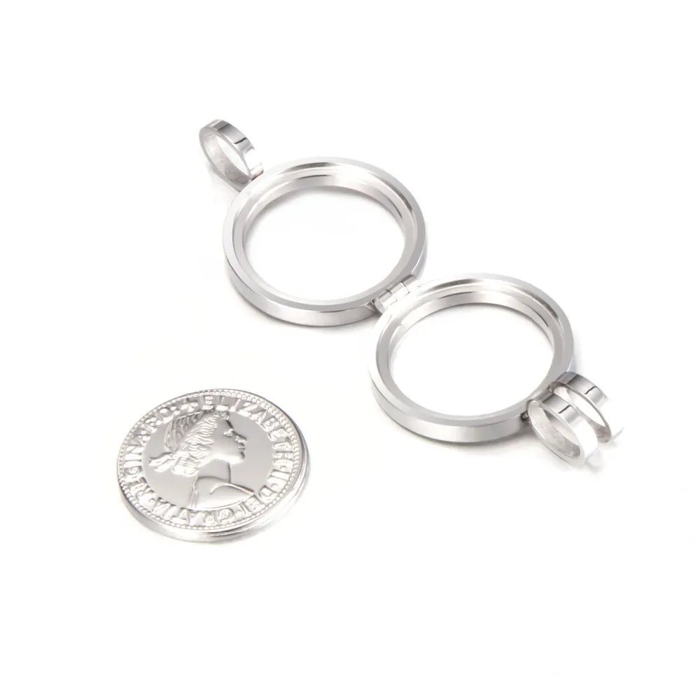 Customized Size Coin Holder Pendant,Stainless Steel Coin Locket Open