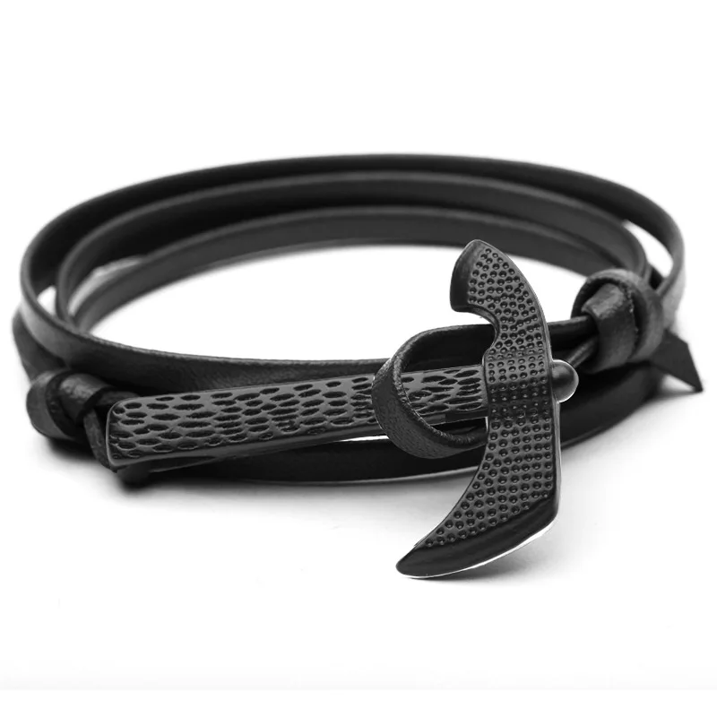 

Factory Supply Viking Anchor Style High PU Leather Black Metal Axe Bracelet For Couples, Multicolor
