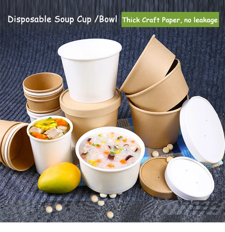 600 Ml 750 Ml Disposable Kraft Paper Bowl Take Away Soup Salad Bowl