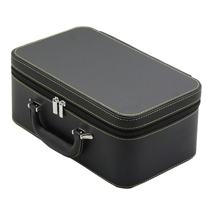 Watch Gift Case With Zipper Leather Black Jewelry Box With Leather