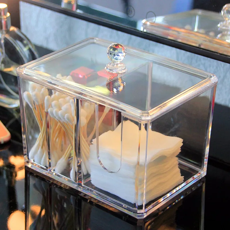 Clear Acrylic Cotton Pad Storage Case Qtips Holder Cosmetics Makeup