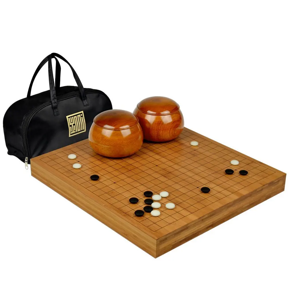 Collectible Wei Qi Go Game Set Melamine Single Convex Stones and Bamboo Bowls Elegant Hollow Out Bamboo Storage Case THY TRADING