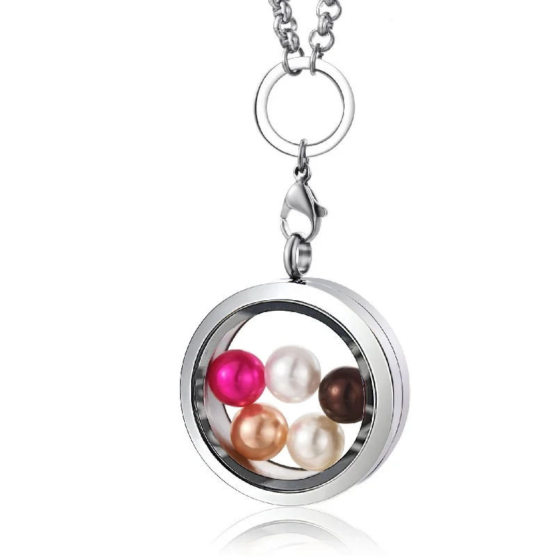 

316L stainless steel memory floating glass thick locket with 8mm pearls, Silver color