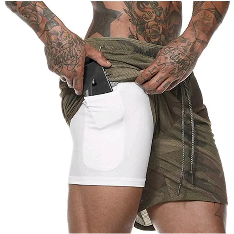 

Fitness Shorts Men's Solid Color Double-layer Stretch Quick-drying Five Pants Casual Pants, N/a