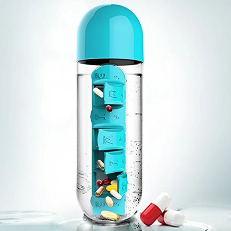 

Multifunction Plastic Water Bottle Portable Pills Water Bottle, Blue yellow bule and customized pantone