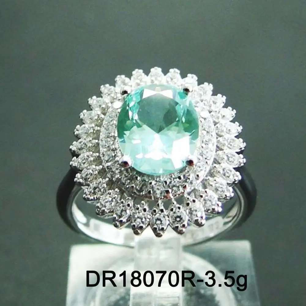 

Solid 925 Silver Green Spinel Engagement Rings With Cubic Zircon Cz Fashion Jewelry