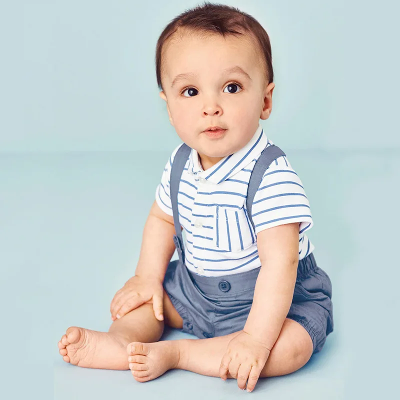 

F40049A Europe style fashion striped cotton short-sleeved plus pants suit baby boy clothes set, As picture