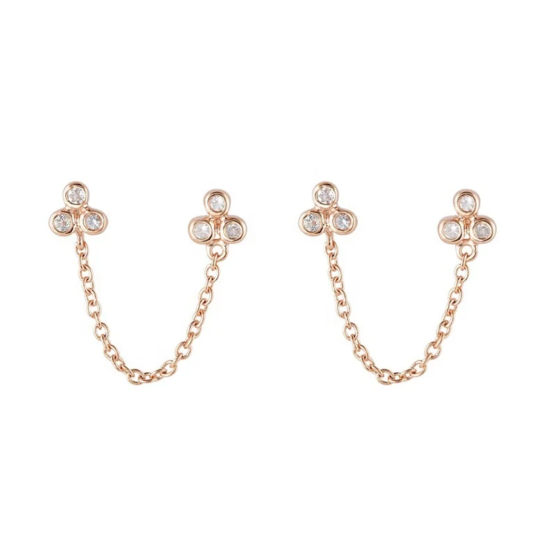 

Fashion 14K rose gold plated brass stud italian chain jewelry earrings
