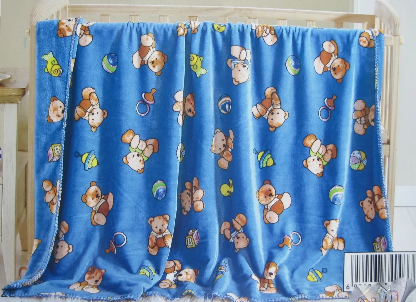 Teddy Bear Design Printed Double Sides 2 Ply Gold Mink Flannel Super Soft Baby Toddler Boys Girls Children Blanket Throw --- Teddy Bear on Blue