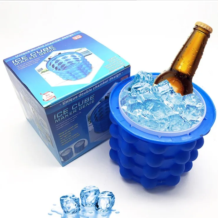 

Magic silicone Ice cube Maker space saving ice genie portable Ice Cube Bucket with lid, Customized color