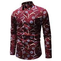 

E8ML02 New foreign trade men's fashion printed lapel men's long-sleeved shirt