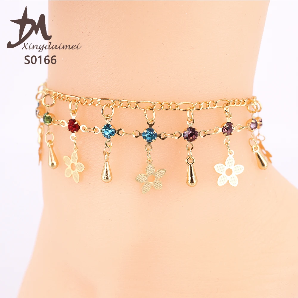 

S0166 Latest Design Women colorful diamond anklet bracelet, 18k gold