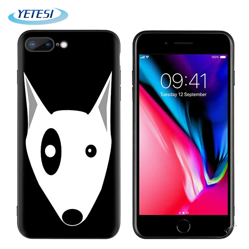 

OEM Customized luxury soft tpu cell phone case cover for iPhone 7 8 case with Bull Terrier Dog Puppies, Black