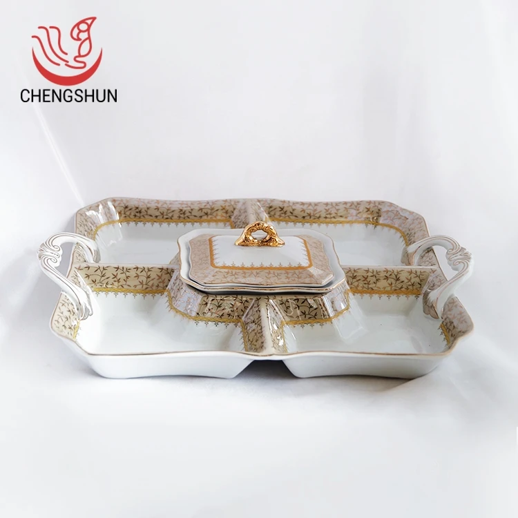 

Porcelain Personalized Dry Fruit Compartment Plates With Lid, Coffee