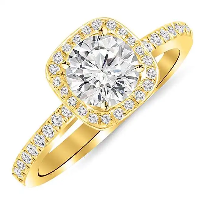 

14K Gold 7.5 MM Cushion Morganite & Round White Diamond Halo Bridal Engagement Ring, Silver/gold/thai silver /black
