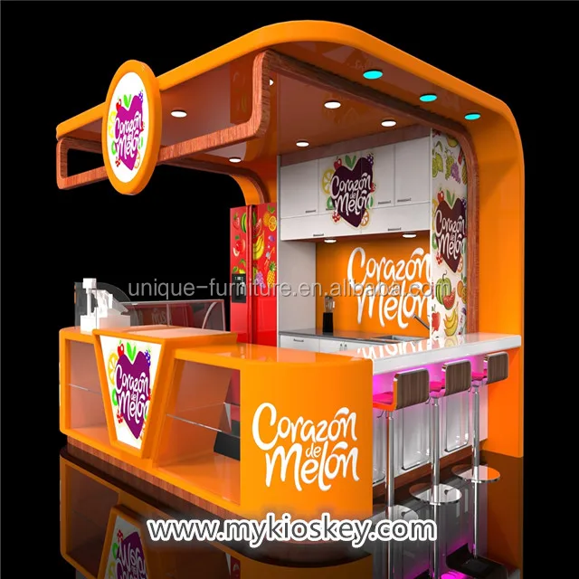 eye-catching beverage kiosk & fresh juice bar kiosk for shopping mall