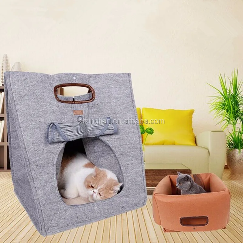 

2021 Hot Selling High Quality 100% Wool Felt Cat Cave Cat Carrier Pet Bed, Gray and brown