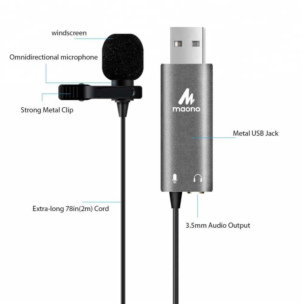 

Hot usb condenser lavalier microphone with real time monitor function, Black
