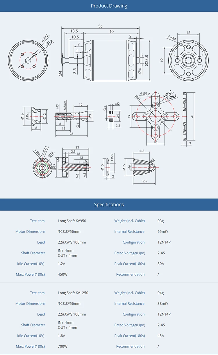 Tmotor At2321 Long Shaft 1250kv 950kv Brushless Electric Motor For
