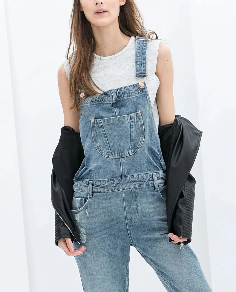 XQS Womens Classic Denim Bib Strap Pockets Overalls