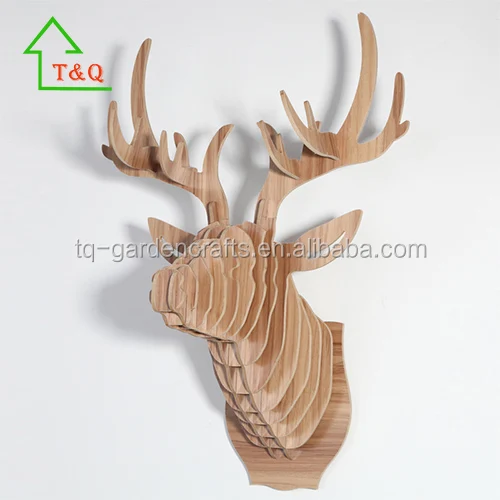 Wooden Deer Head Wall Art Hanging 3d Stag Head Antlers Home