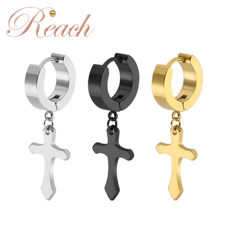 

3 Colors Fashion Ear Clip Cuff Huggie Piercing Jewelry Women Cross Stud Earrings, Gold or silver or black