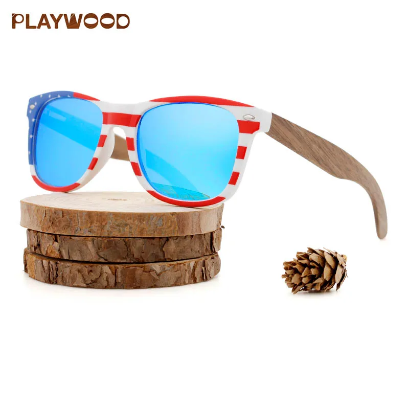 

Newest style bamboo Legs Eyewear American Flag Frame Wooden Sunglasses With Custom Logo
