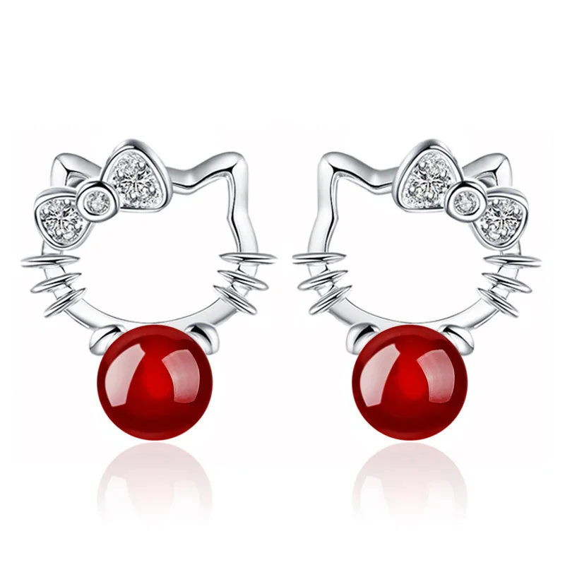 

2017 New fashion red & black Agate hello kitty cute cat stud earring jewelry wholesale
