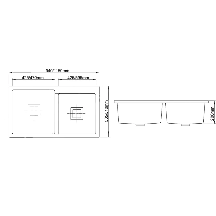 Modern New Design Composite Granite Double Bowl Sink