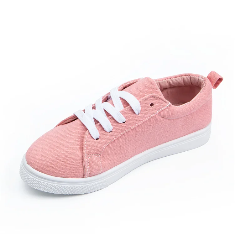 

Wholesale Small MOQ Pink Flat Canvas Sneaker Shoes Casual Walking for Women Ladies