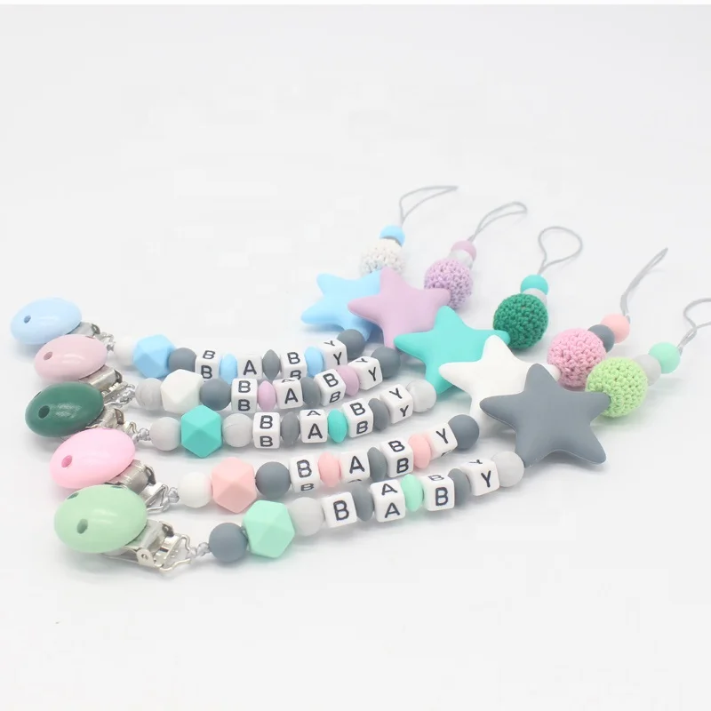 

Star Silicone Beads Teething Newborn Baby Feeding Pacifier Clip Chain Nipple Teether Holder Chain