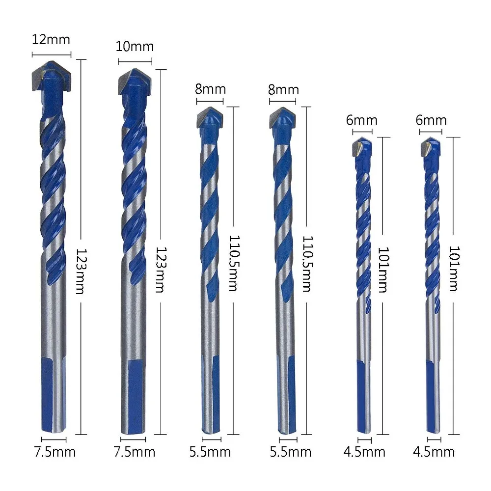 6piece Blue Multiconstruction Granite Carbide Tip Hammer Drill Bit