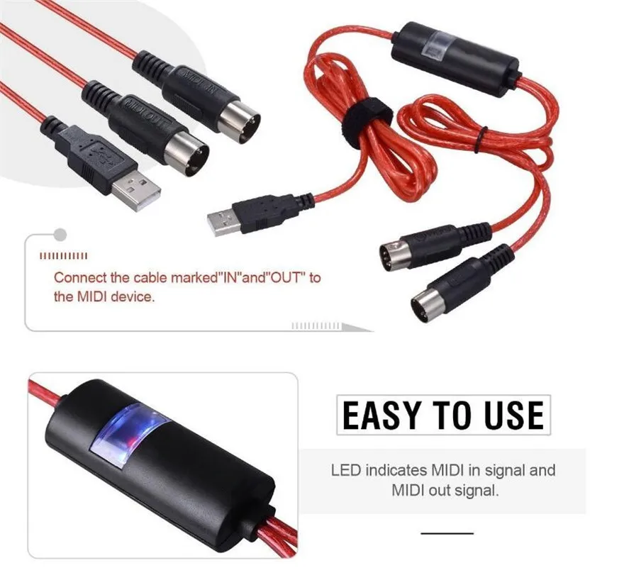 Usb To 2 Midi Interface Adapter Usb Midi Cable Converter For Pc Music