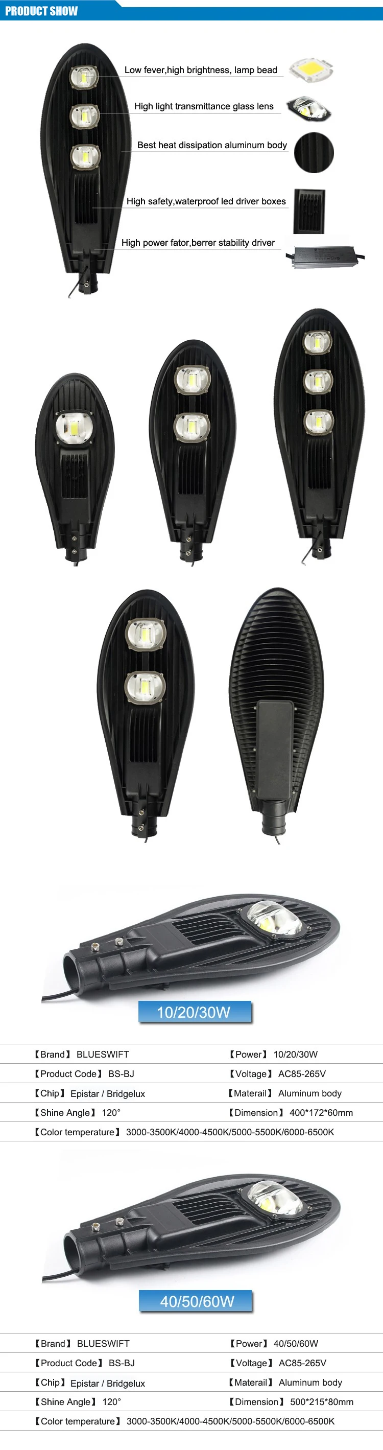 30 50 100 Watt 60w Fixture Cob 50 30 100w Led Luminaire Street Light Lamp