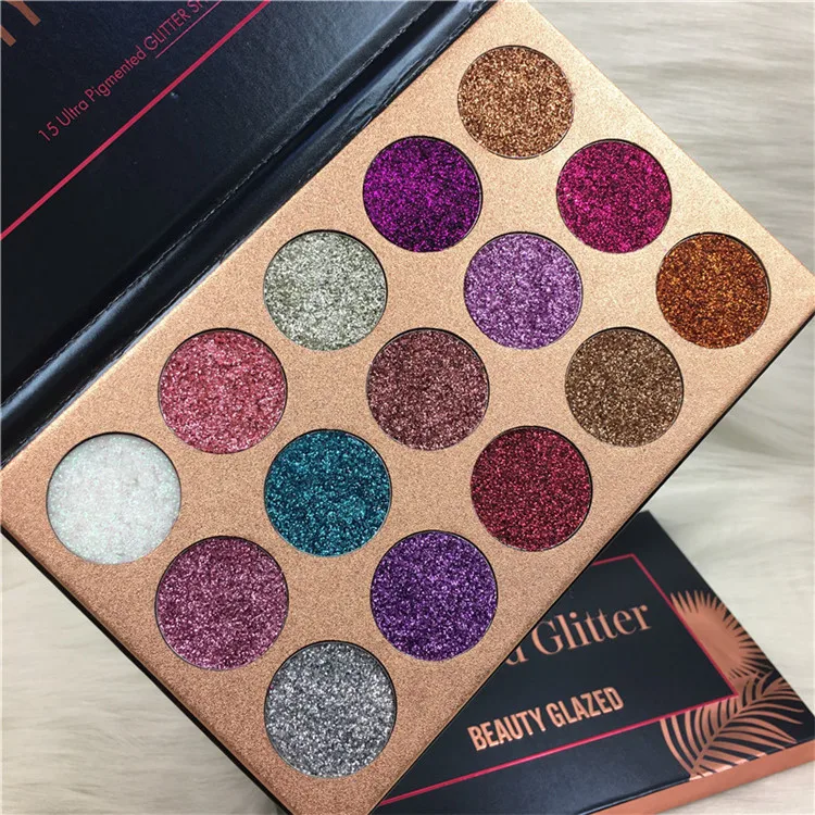 

BEAUTY GLAZED Wholesale 15 Colors Makeup Pigment Pressed Diamond Glitter Eyeshadow Palette Cardboard