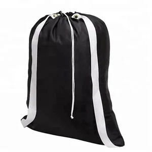 Image of Commercial nylon backpack machine-washable drawstring closure laundry bag with shoulder straps