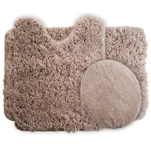 Image of 100% polyester microfibre bath mats 3 piece rugs set
