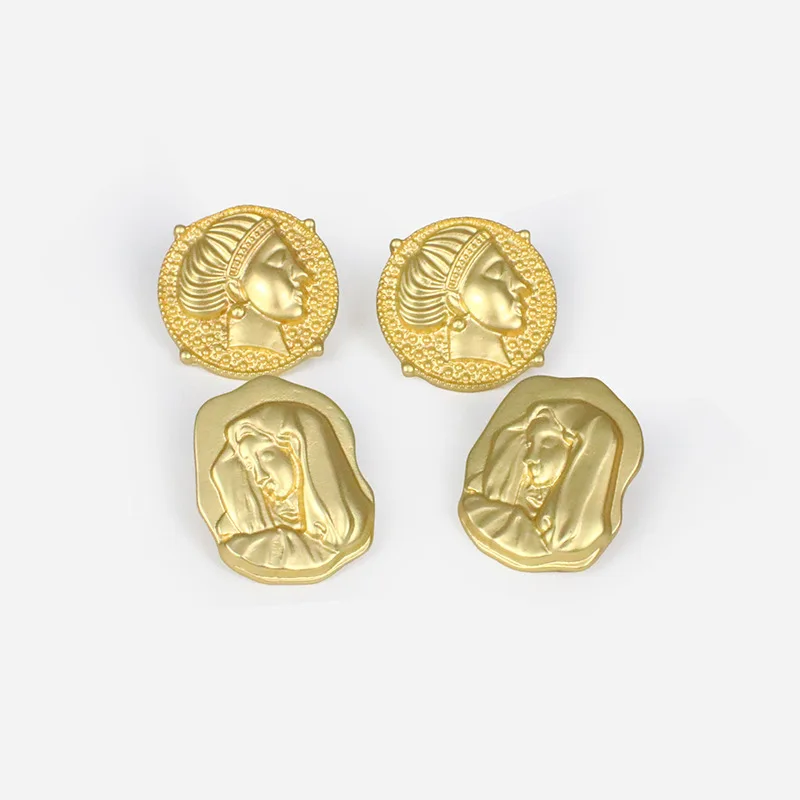 

2019 European Creative Real Gold Religious Virgin Mary Head Post Stud Earrings, Picture