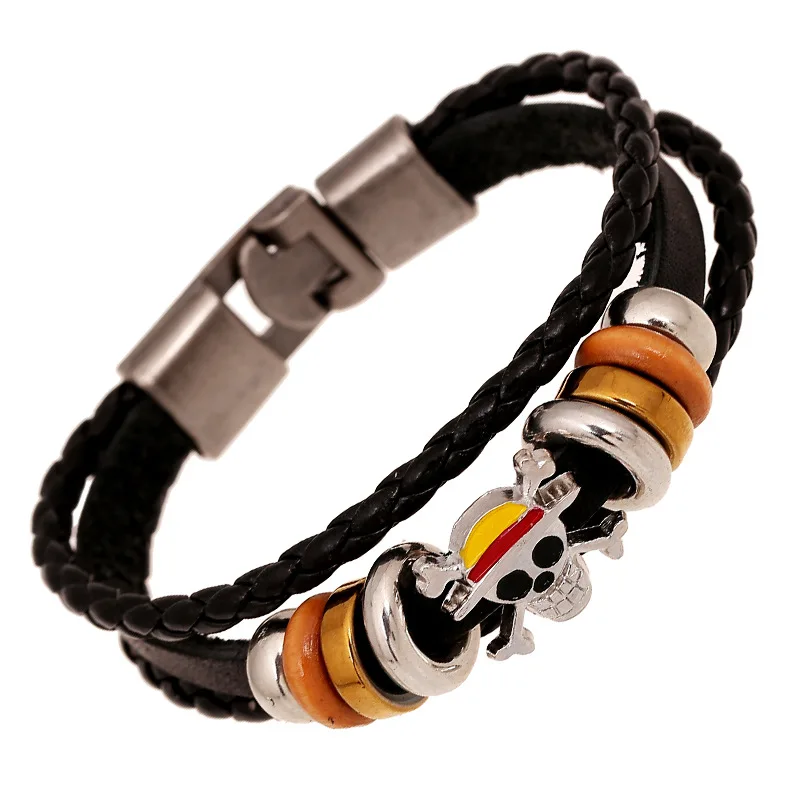 

Anime one piece ghost leather bracelet for unisex