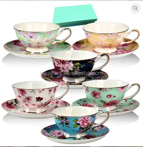 Top Grade floral tea cup saucer set with bone china tea cups vintage