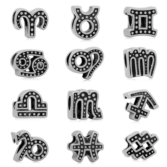 Novelty Design Twelve Zodiac Sign Patterns Twelve Shapes Birthstone Bead Charm