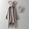 Cheap 100% Organic Cotton Bamboo terry cloth custom embroider kids grey elephant baby hooded baby towel