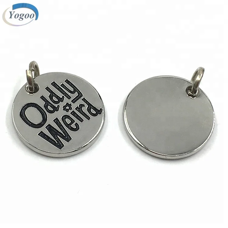 

Factory Direct Stamped Round Silver Zinc Alloy Metal Logo Charms, Silver with black logo