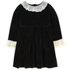 Custom Parents Child Clothing Outfits Lace Collar Cuffs Silk Velvet Dress Mommy and Me