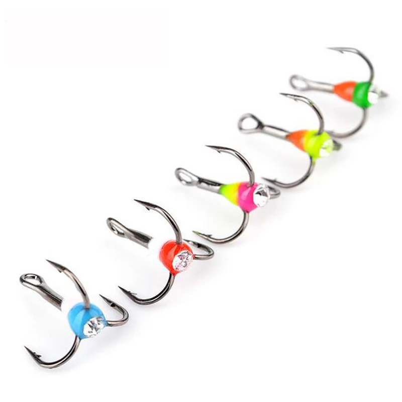 

6# 8# 10# 12# Ice Fish Hook With Sparkling Diamond 5 pcs/ lot Winter Fishing Treble Hook