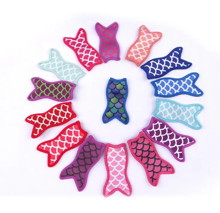 

100pcs/lot Wholesale Blanks Mermaid Printing Neoprene Popsicle Sleeves Ice Cooler Ice Lolly Holder 15 colors, Multicolour