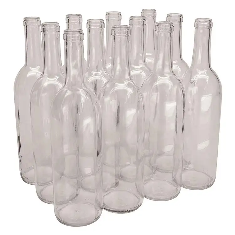 750ml Round Shape Clear Bordeaux Glass Wine Water Bottle Glass Juice