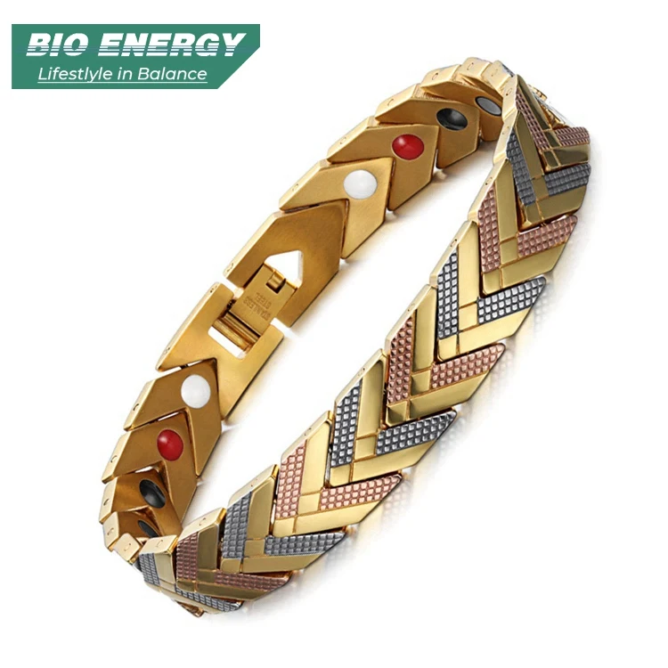 

BIO ENERGY Rose Gold plated magnetic stainless steel bracelets bangle, Silver and gold;two tone